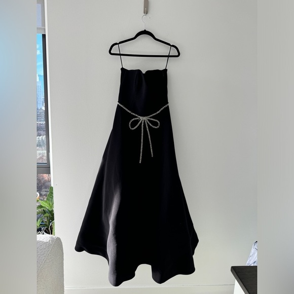 HELSI Grace Sweetheart Strapless Crystal Bow Black Midi Dress M - Picture 6 of 12